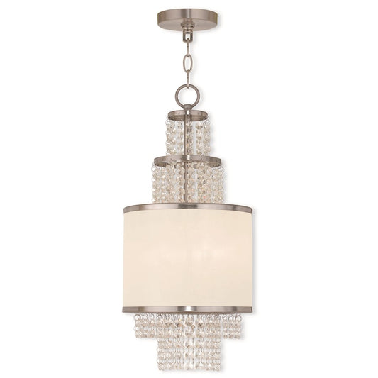 Livex Prescott 2 Light Mini Chandelier, Nickel/Crystals/Organza