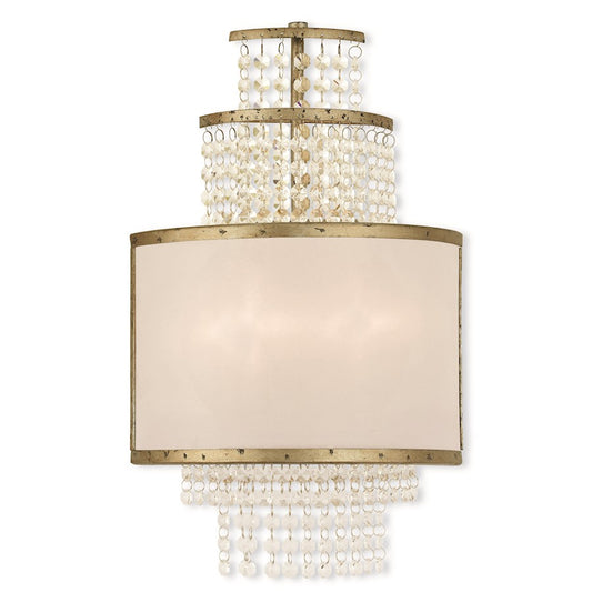Livex Prescott 2 Light Sconce, Gold/Clear Crystals/Off-White Organza