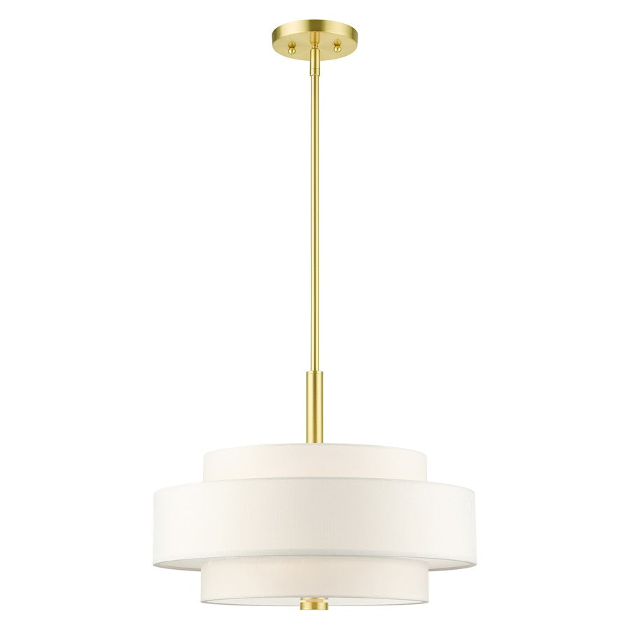 Livex Meridian 4 Light Chandelier, Satin Brass/Off-White