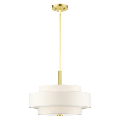 Livex Meridian 4 Light Chandelier, Satin Brass/Off-White