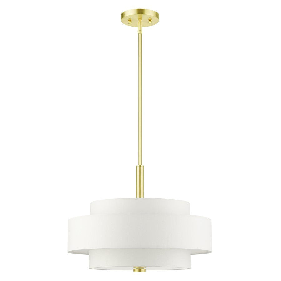 Livex Meridian 4 Light Chandelier, Satin Brass/Off-White