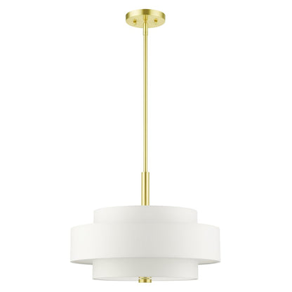 Livex Meridian 4 Light Chandelier, Satin Brass/Off-White
