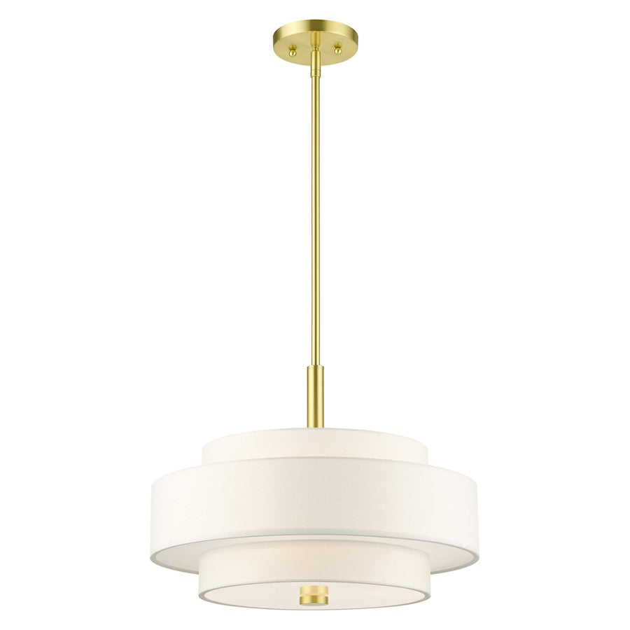 Livex Meridian 4 Light Chandelier, Satin Brass/Off-White