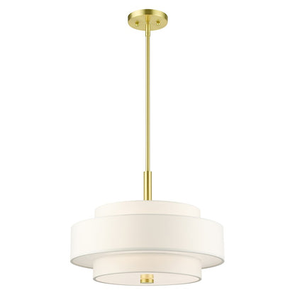 Livex Meridian 4 Light Chandelier, Satin Brass/Off-White
