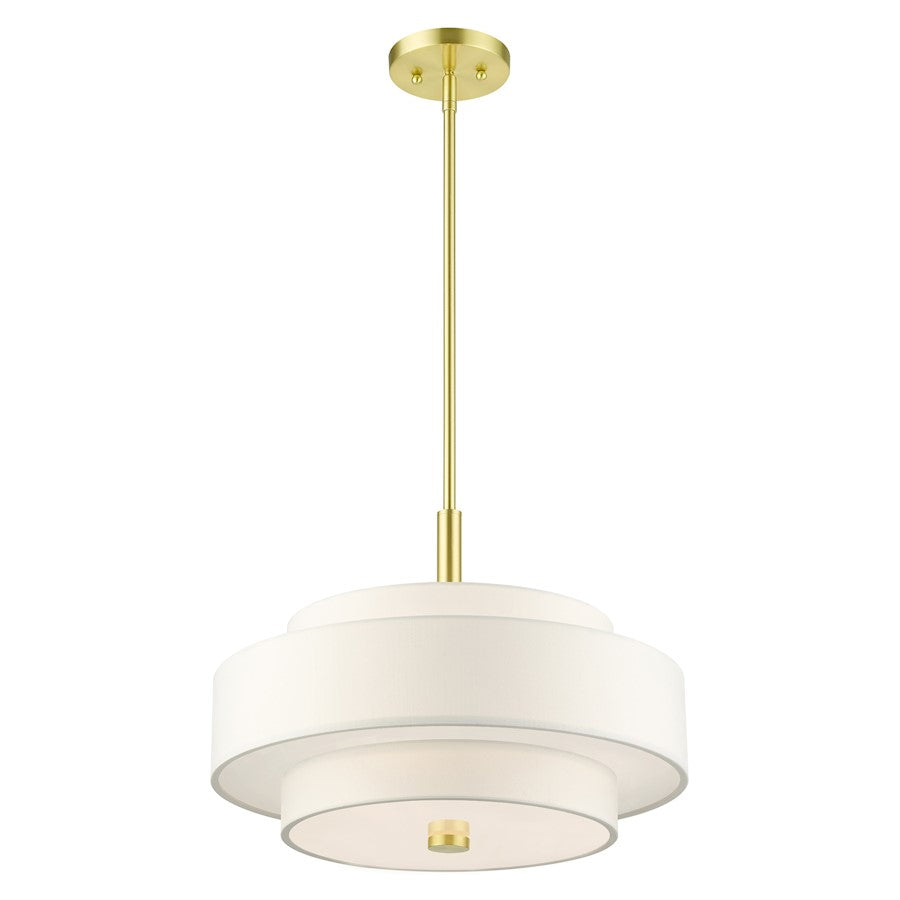 Livex Meridian 4 Light Chandelier, Satin Brass/Off-White