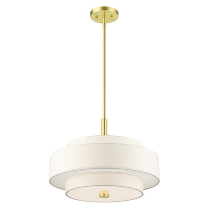 Livex Meridian 4 Light Chandelier, Satin Brass/Off-White