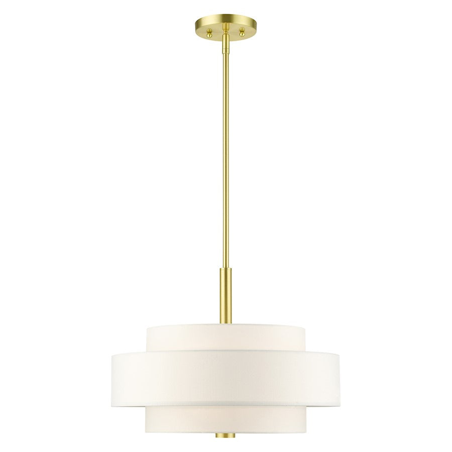 Livex Meridian 4 Light Chandelier, Satin Brass/Off-White
