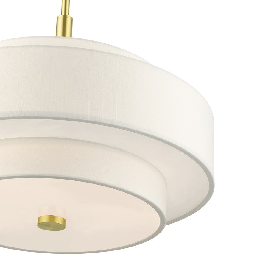 Livex Meridian 4 Light Chandelier, Satin Brass/Off-White