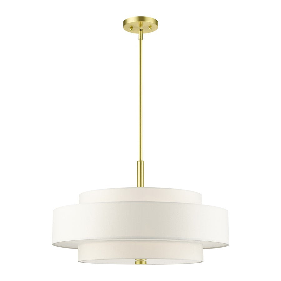 Livex Meridian 5 Light Chandelier, Satin Brass/Off-White