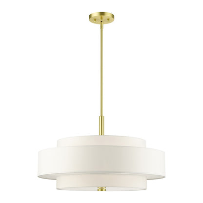 Livex Meridian 5 Light Chandelier, Satin Brass/Off-White