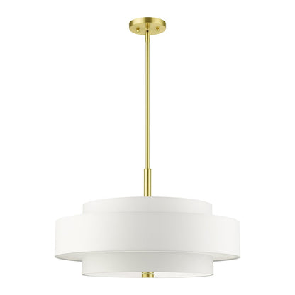 Livex Meridian 5 Light Chandelier, Satin Brass/Off-White