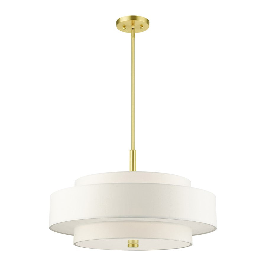 Livex Meridian 5 Light Chandelier, Satin Brass/Off-White