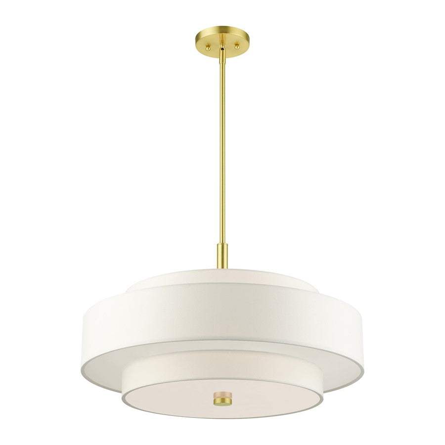 Livex Meridian 5 Light Chandelier, Satin Brass/Off-White
