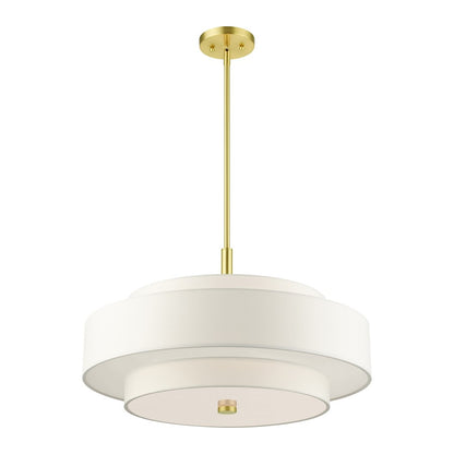 Livex Meridian 5 Light Chandelier, Satin Brass/Off-White