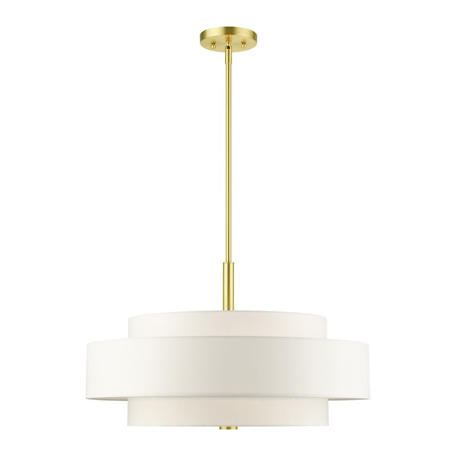 Livex Meridian 5 Light Chandelier, Satin Brass/Off-White