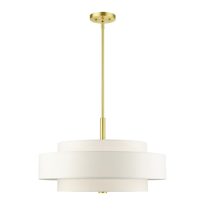 Livex Meridian 5 Light Chandelier, Satin Brass/Off-White