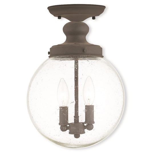 Livex Northampton 2 Light Ceiling Mount, Bronze/Clear Seeded