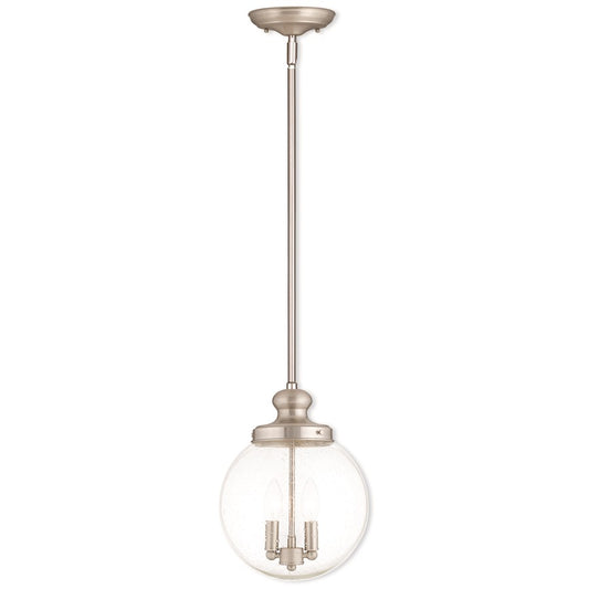 Livex Northampton 2 Light Pendant, Nickel/Hand Crafted Clear Seeded