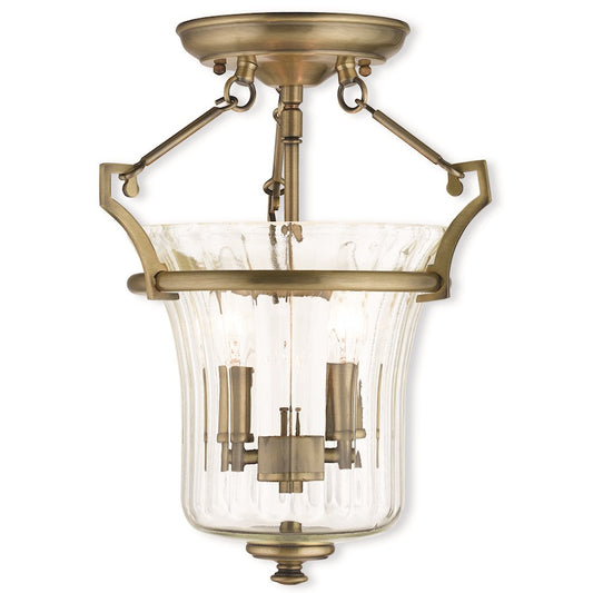 Livex Cortland 2 Light Ceiling Mount, Antique Brass/Fluted Clear