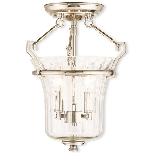Livex Cortland 2 Light Ceiling Mount, P Nickel/Fluted Clear
