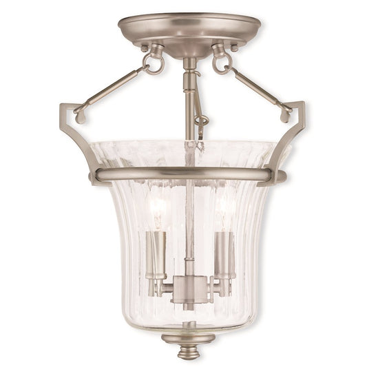 Livex Cortland 2 Light Ceiling Mount, B Nickel/Fluted Clear