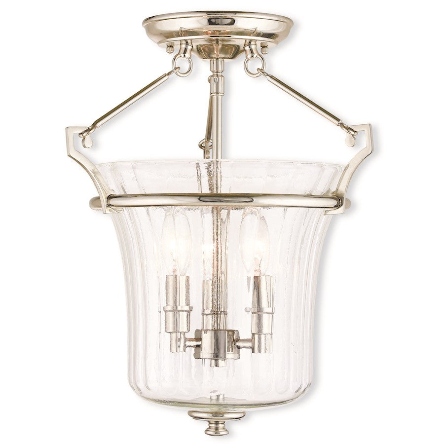 Livex Cortland 3 Light Ceiling Mount, P Nickel/Fluted Clear
