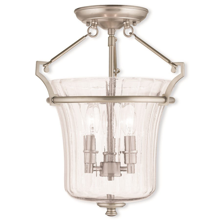 Livex Cortland 3 Light Ceiling Mount, B Nickel/Fluted Clear