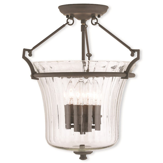 Livex Cortland 4 Light Ceiling Mount, Bronze/Fluted Clear