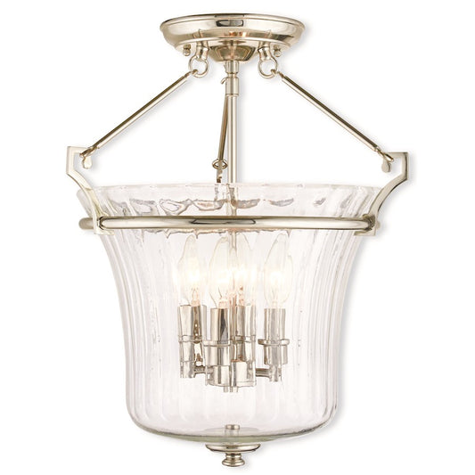 Livex Cortland 4 Light Ceiling Mount, P Nickel/Fluted Clear