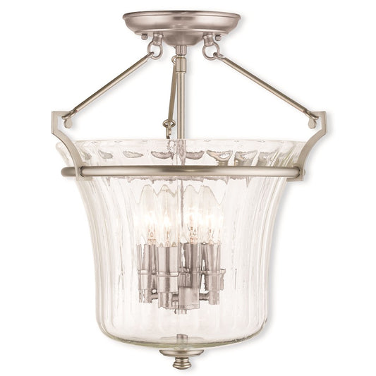 Livex Cortland 4 Light Ceiling Mount, B Nickel/Fluted Clear