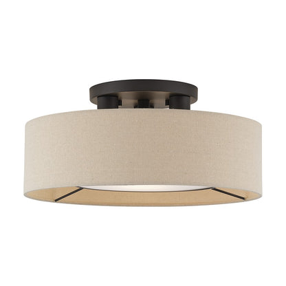 Livex Ellsworth 3Lt Large Semi-Flush, Bronze/Parchment Hardback - 50927-07