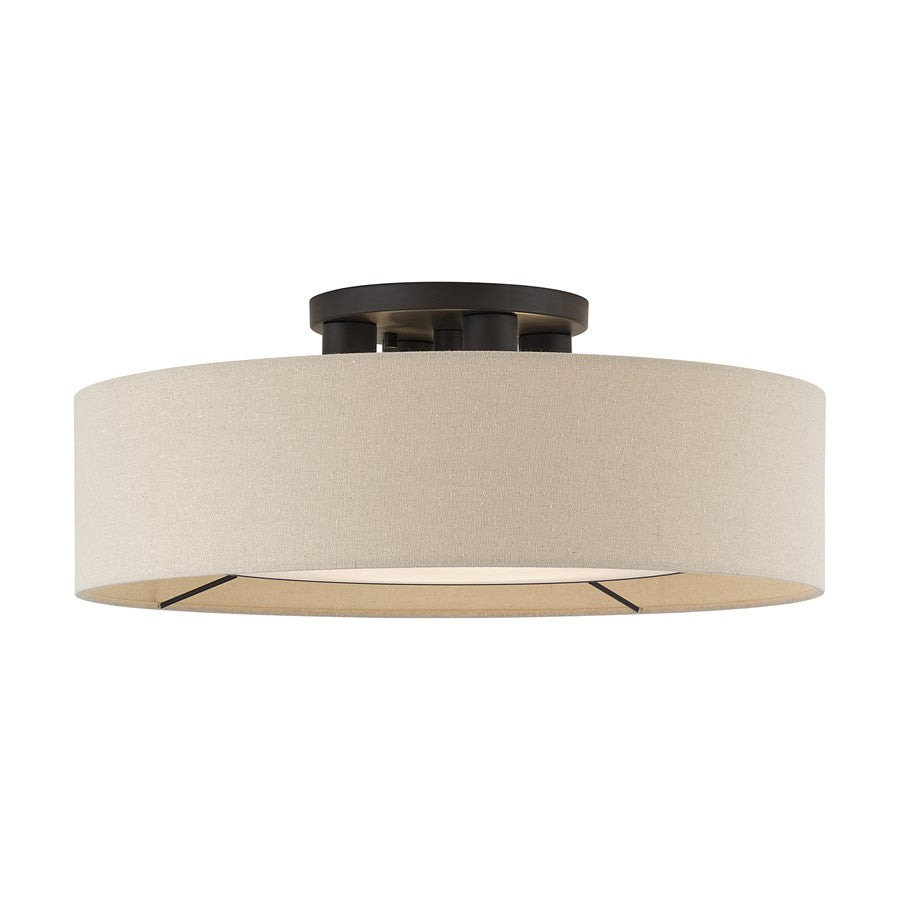 Livex Ellsworth 4Lt Large Semi-Flush, Bronze/Parchment Hardback - 50928-07