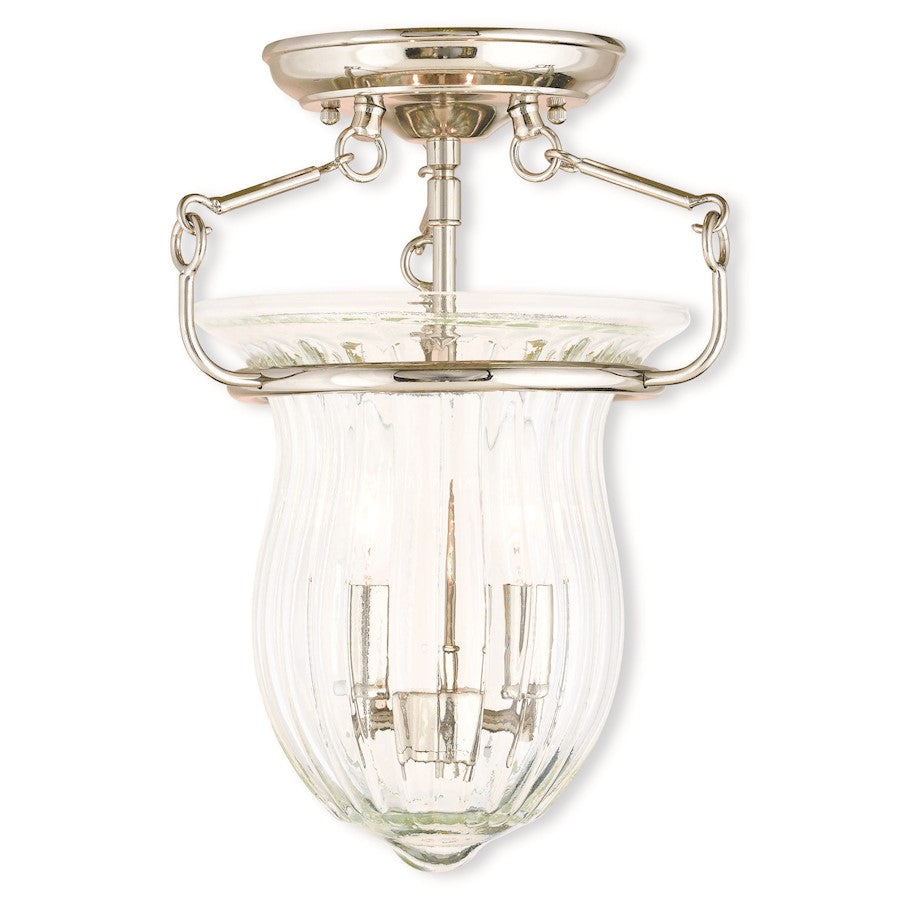 Livex Andover 2 Light Ceiling Mount, Nickel/Fluted Clear
