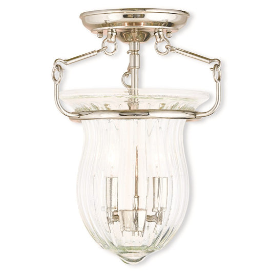 Livex Andover 2 Light Ceiling Mount, Nickel/Fluted Clear