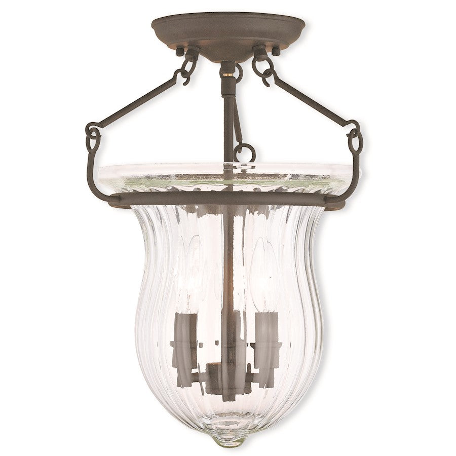 Livex Andover 3 Light Ceiling Mount, Bronze/Hand Crafted Fluted Clear