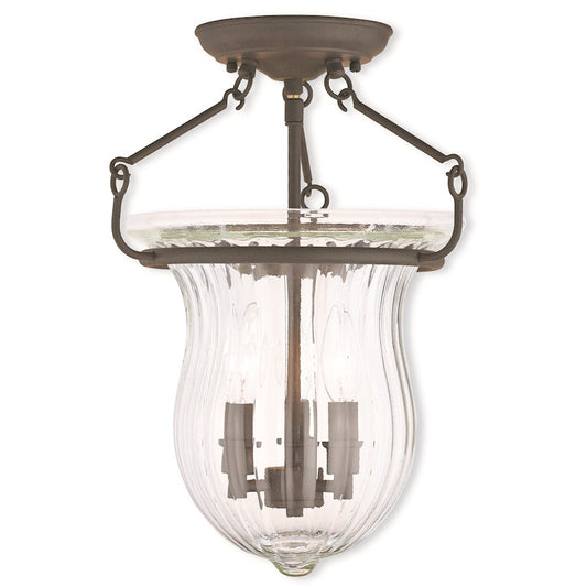 Livex Andover 3 Light Ceiling Mount, Bronze/Hand Crafted Fluted Clear