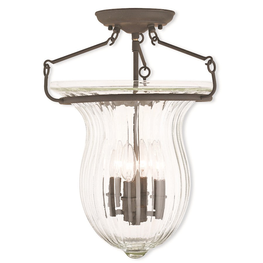 Livex Andover 4 Light Ceiling Mount, Bronze/Hand Crafted Fluted Clear