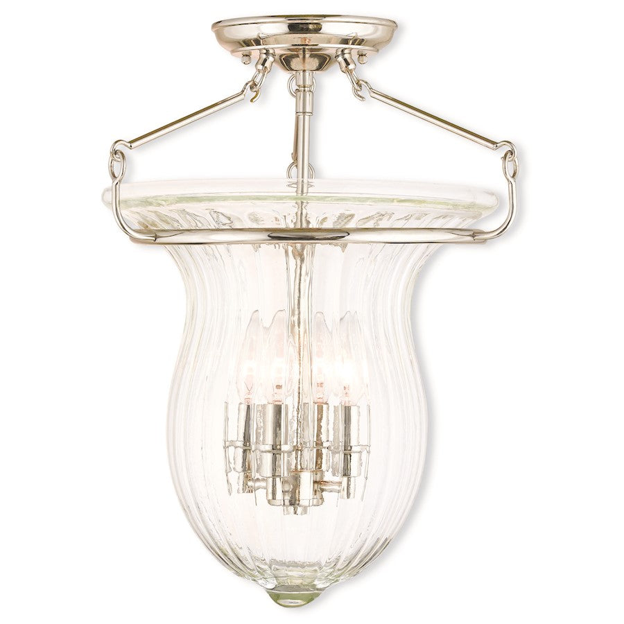 Livex Andover 4 Light Ceiling Mount, Nickel/Fluted Clear
