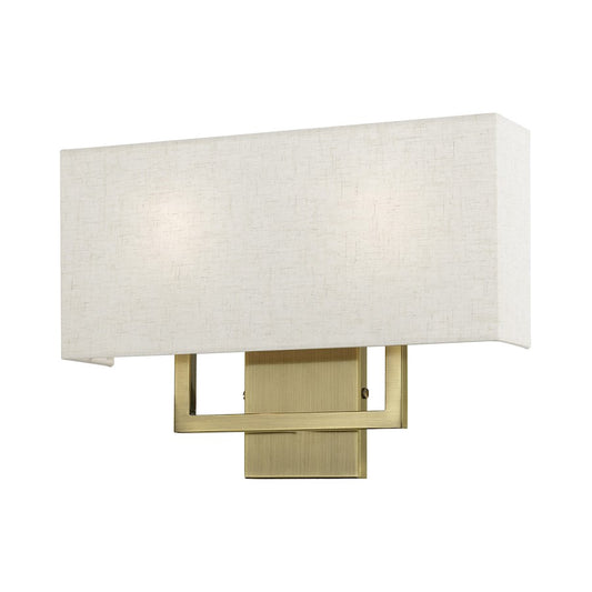 Livex Pierson 2 Light ADA 16" Sconce, Antique Brass/Oatmeal/White