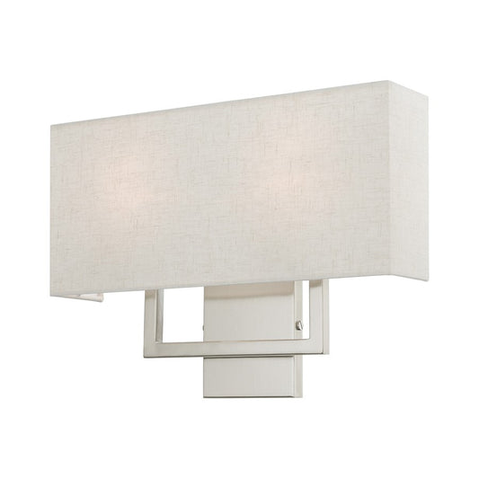 Livex Pierson 2 Light ADA 16" Sconce, Nickel/Oatmeal/White Fabric