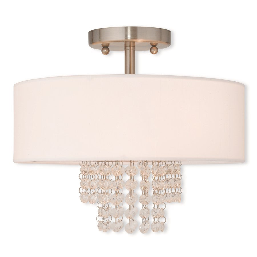 Livex Carlisle 2-LT Ceiling, 60W, Nickel/Crystal/Off-White Hardback
