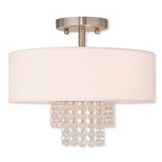 Livex Carlisle 2-LT Ceiling, 60W, Nickel/Crystal/Off-White Hardback