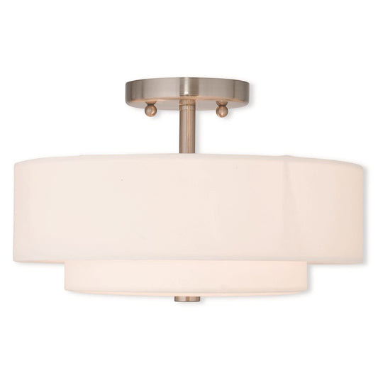 Livex Claremont 13" 2 Light Ceiling Mount, Nickel/Off-White Hardback