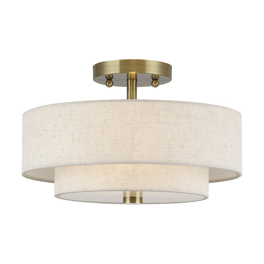 Livex Monroe 2Lt 8" Semi-Flush, Brass/Oatmeal/White - 51083-01