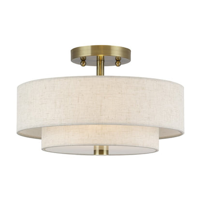 Livex Monroe 2Lt 8" Semi-Flush, Brass/Oatmeal/White - 51083-01