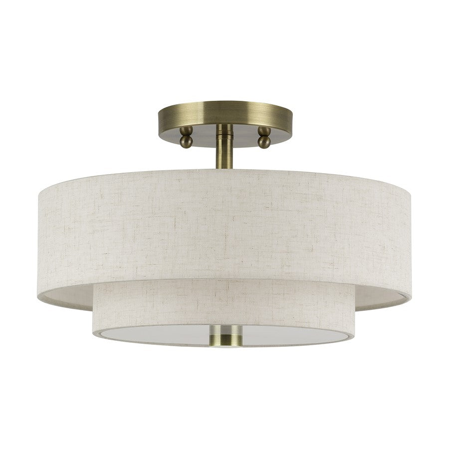 Livex Monroe 2Lt 8" Semi-Flush, Brass/Oatmeal/White