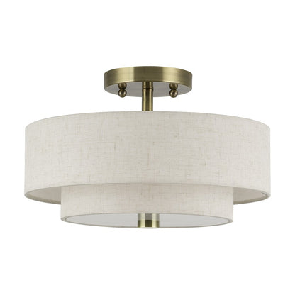 Livex Monroe 2Lt 8" Semi-Flush, Brass/Oatmeal/White