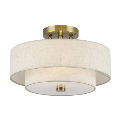 Livex Monroe 2Lt 8" Semi-Flush, Brass/Oatmeal/White