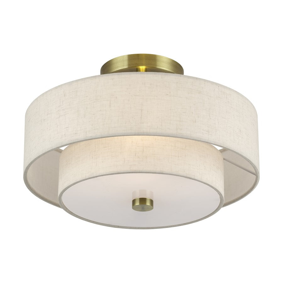 Livex Monroe 2Lt 8" Semi-Flush, Brass/Oatmeal/White