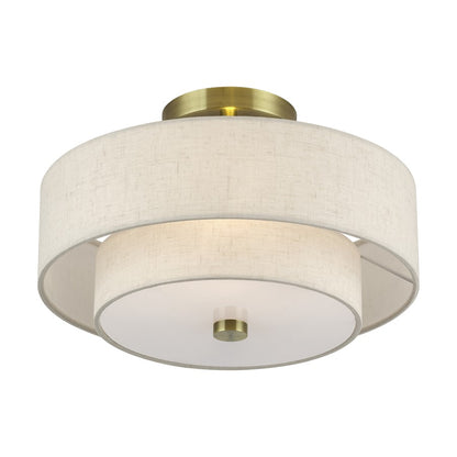 Livex Monroe 2Lt 8" Semi-Flush, Brass/Oatmeal/White
